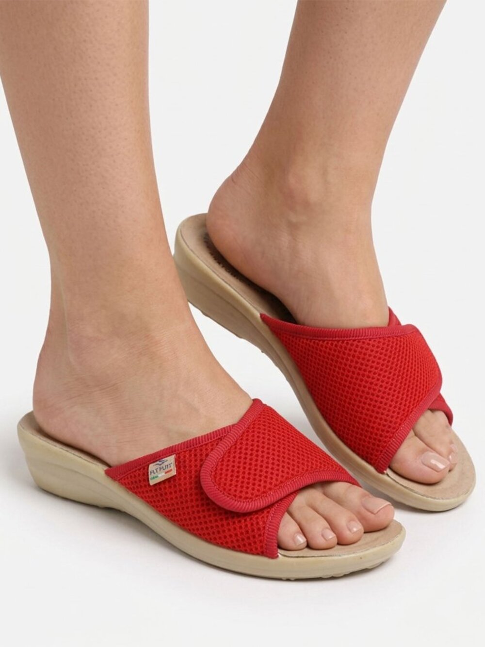 Fly Fot Woman's Red Wedge Sandals Fabric Slide Italy Comfort Summer Shoes Sz 40